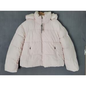 Women's Cropped Puffer Jacket Warm Winter Jacket with Removable Hood Large